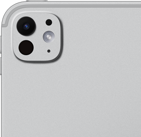 iPad Pro, Rückseite, Farbe Silber, Pro Kamera-System mit einem Objektiv mit 5 Elementen und adaptivem True Tone Blitz