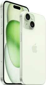 6,7" iPhone 15 Plus und 6,1" iPhone 15 nebeneinander zum Größenvergleich.