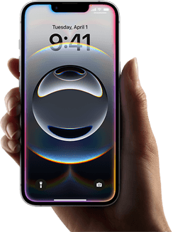 Eine Hand hält ein iPhone 16e mit einem farbigen, glühenden Licht am Rand des All-Screen Displays