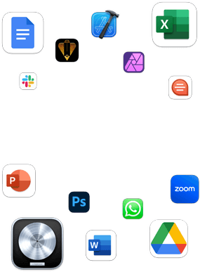 Mehrere farbige App Symbole, die zeigen, wie viele unterschiedliche Apps auf macOS laufen