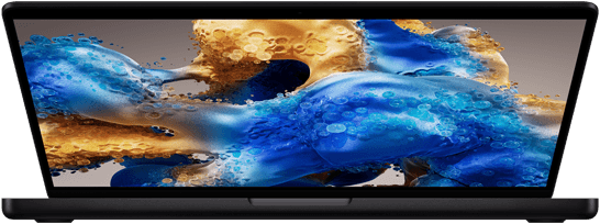 Leicht geöffnetes MacBook Pro mit buntem Display