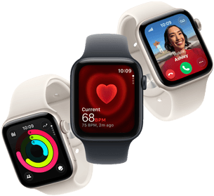 Drei Apple Watch SE 3 Geräte, die nebeneinander schweben