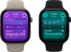 Zwei Apple Watch Series 12 Geräte: Aluminiumgehäuse, Farbe Lichtgold, Tageswerte für Vitalzeichen leicht abweichend, Digital Crown, Sportarmband Sand, Aluminiumgehäuse, Farbe Schwarz, im Schlaf erfasste Vitalwerte günstig, Digital Crown, Sportarmband Schwarz