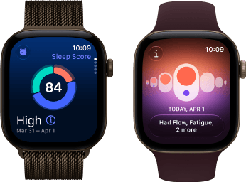 Apple Watch Series 12, Aluminiumgehäuse, Farbe Dunkelbronze, Kreisdiagramm mit Schlafindex, Digital Crown, Milanaise Armband, Farbe Dunkelbronze