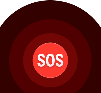 Notruf SOS Symbol, eingelassene rote Kreise mit einem weißen SOS in der Mitte