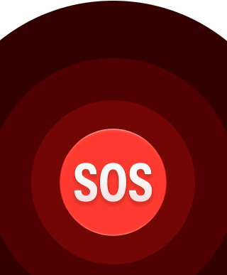 Notruf SOS Symbol, eingelassene rote Kreise mit einem weißen SOS in der Mitte