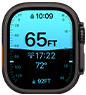 Apple Watch Ultra 4, Titangehäuse, Farbe Schwarz, Tiefe App zeigt Messwerte fürs Tauchen, rechte Seitenansicht, Digital Crown, erhöhte Seitentaste
