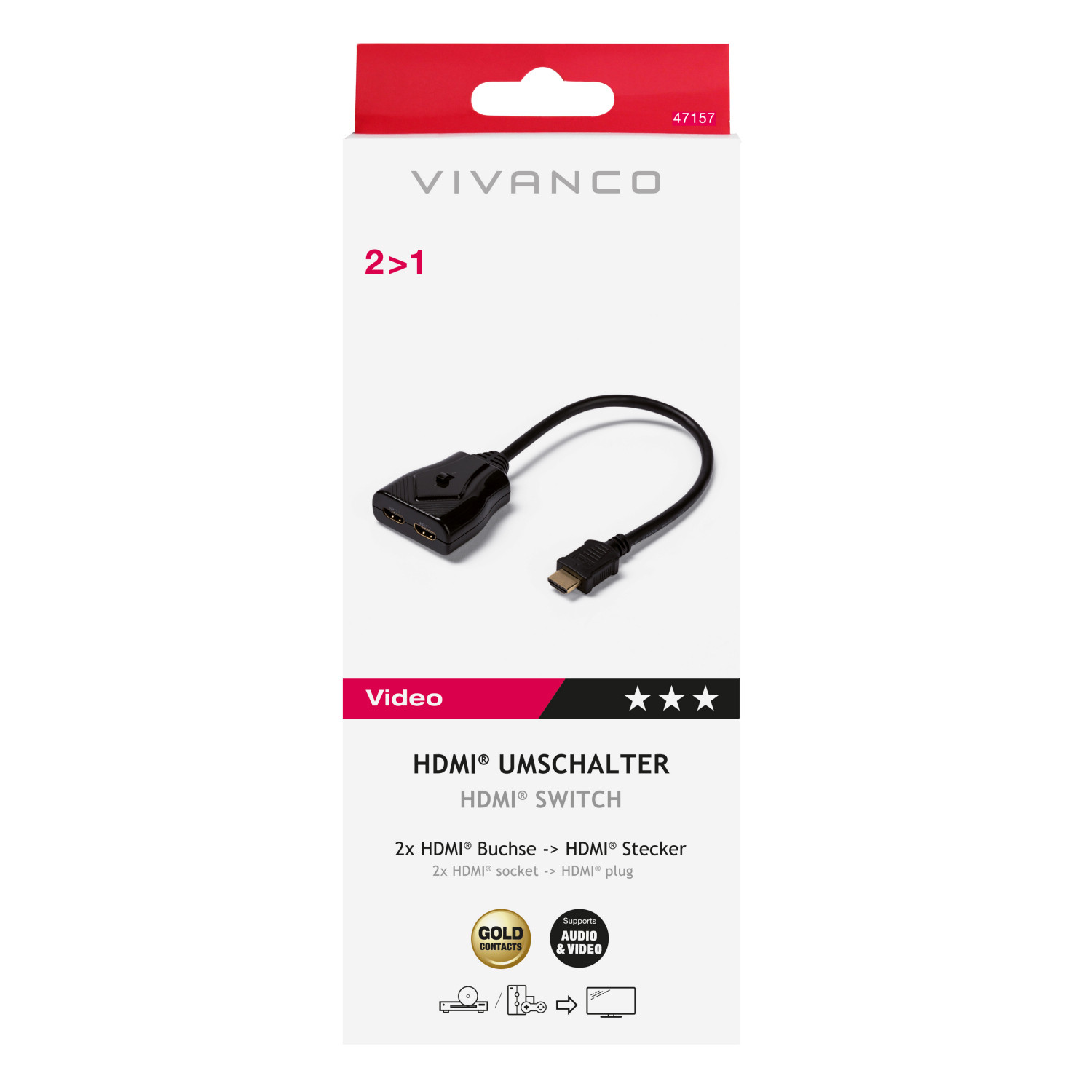VIVANCO HDMI Umschalter 2 1 manuell Majdic