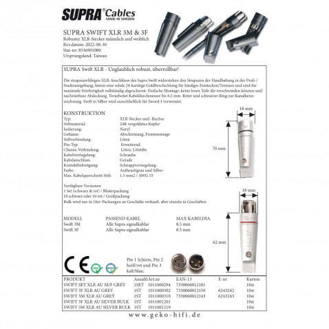 SUPRA SWIFT 3F XLR AU GREY